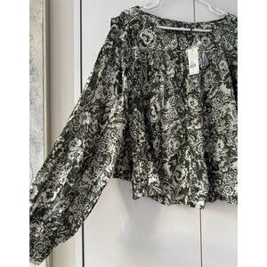 NWT Size 2X - Anthropologie 100% Cotton Green Floral Swing Blouse (NWT US$ 118)